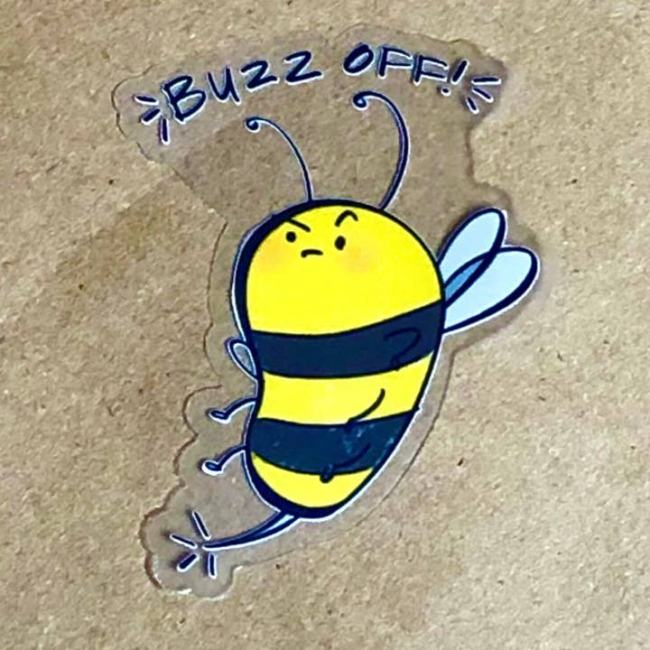 Buzz Off ! Autocollant transparent Abeille - Autocollant - Autocollants pour hydroflask - Autocollants pour ordinateur portable pour la vente par Sarah Parker Illustration