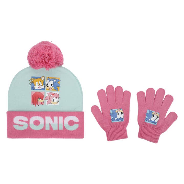 Bioworld Merchandising - Wholesale Beanie - Kids - Sonic the Hedgehog Pink Youth Beanie & Gloves Combo