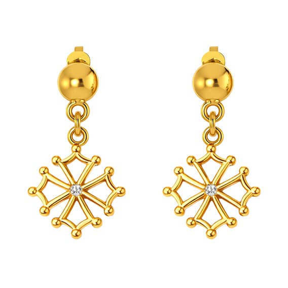 Occitan Cross Drop Earrings, 18k Gold Plated and OZ for wholesale by TALISMAN JEWELLERY (D&Fidanverdi, S.L.)