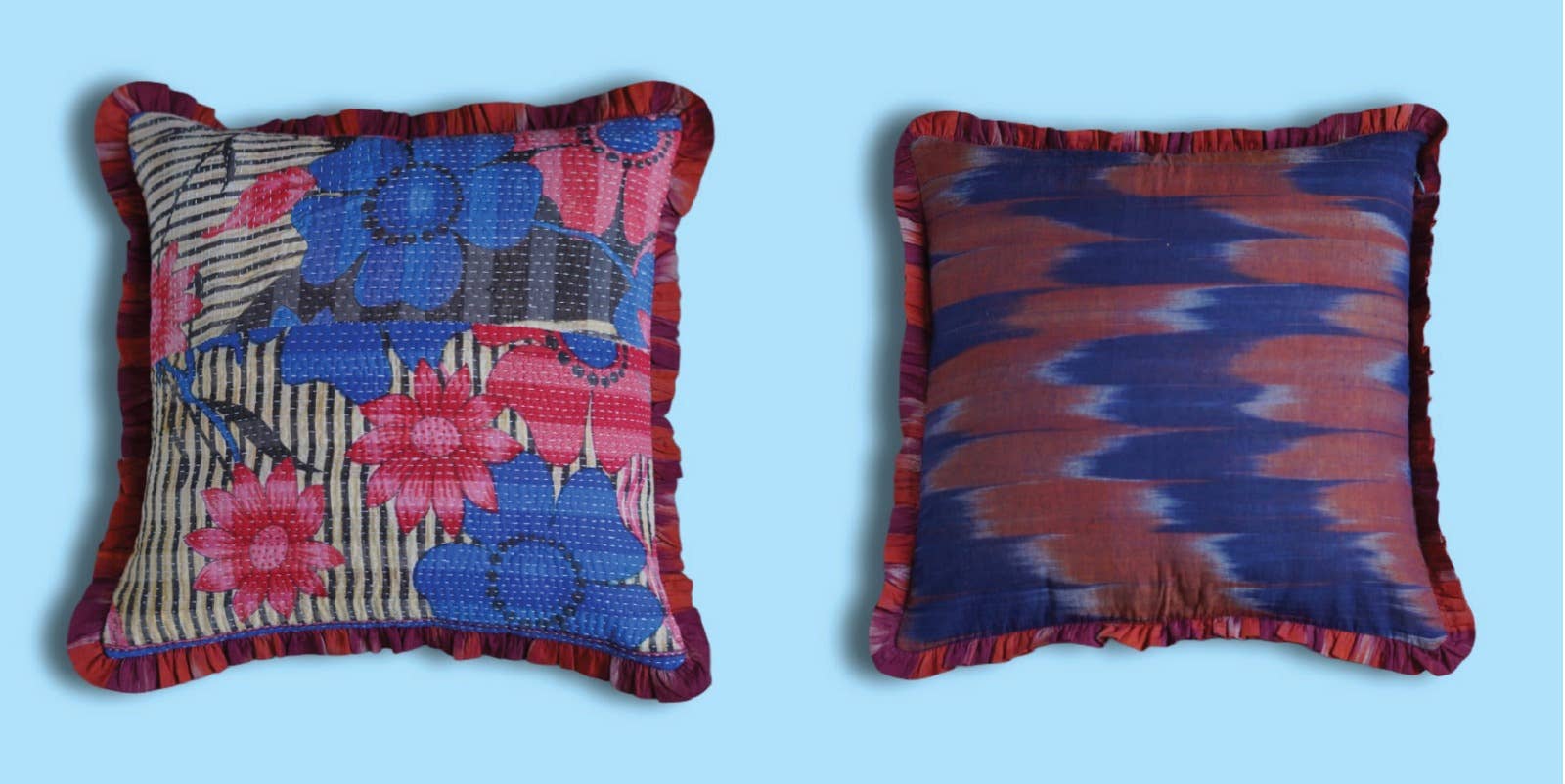 Annahmol - Wholesale Throw Pillow Cover - One of a Kind Vintage Kantha & Ikat Pillow 211
