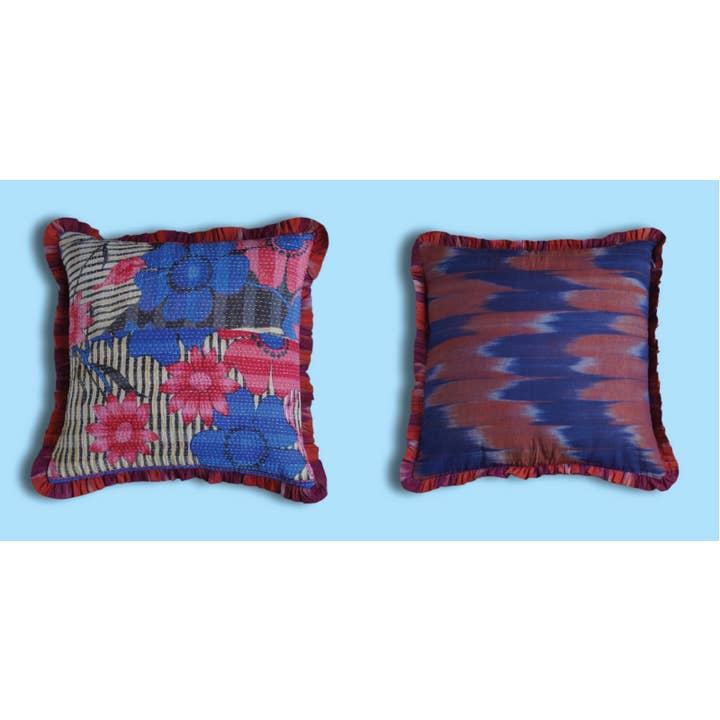 Annahmol - Wholesale Throw Pillow Cover - One of a Kind Vintage Kantha & Ikat Pillow 211