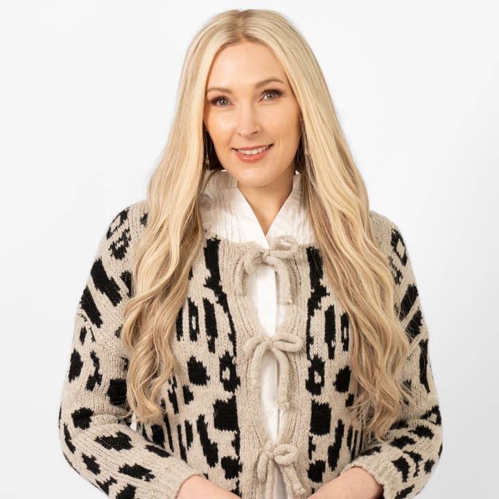 Nola Uldblanding Cardigan - Beige, Leopard for engroshandel hos Sarta