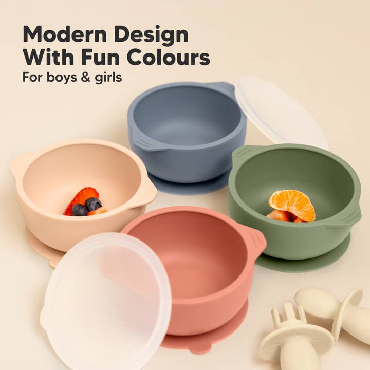 Slate 2-Pack Prep Suction Bowls with Lids, BPA-Free Baby Bowls for wholesale on Faire8