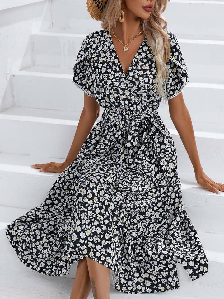 Wholesalesir - Wholesale Dress - Women's - Floral Split V-neck Dress
