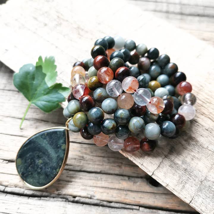 Harmony Mala - Wholesale Prayer Beads Necklace - Red Tiger Eye, Fire Quartz, and Green Eagle Eye Mala Bead Necklace β Grounding & Vitality7