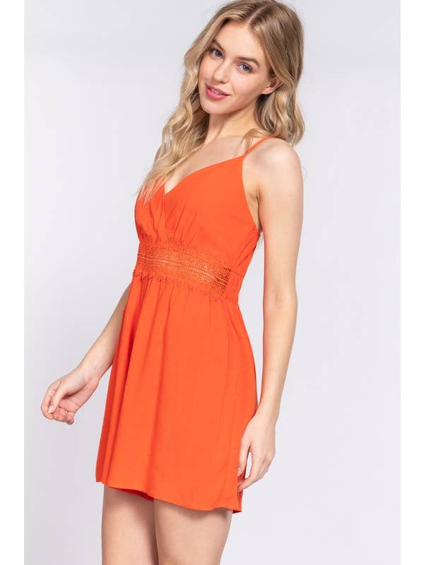 Active Basic | Active USA - Wholesale Romper - Women's - V-neck With Wrap Waist Lace Trim Back Cross Strap