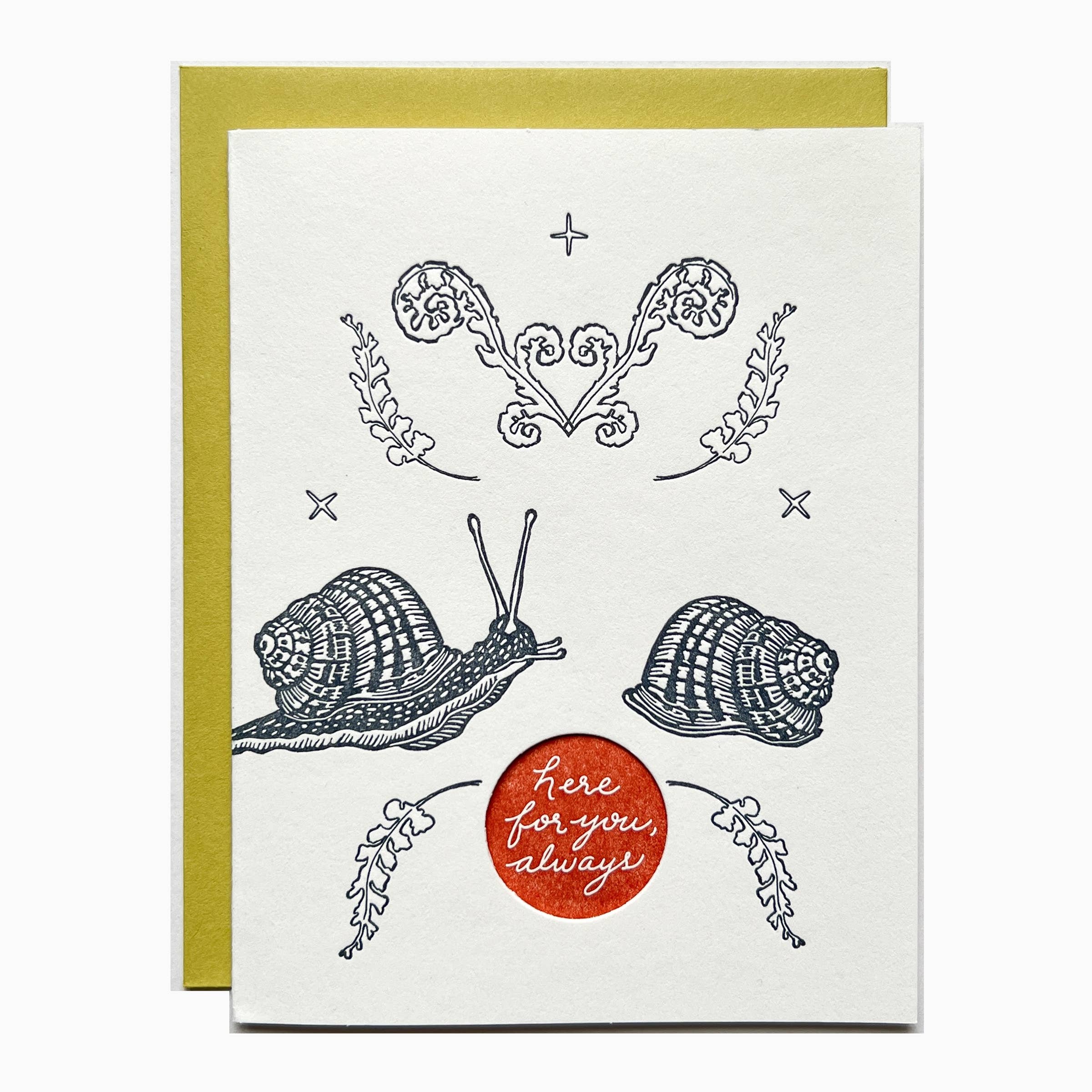 Blackbird Letterpress – wholesale Love card – here for you always snail card A20