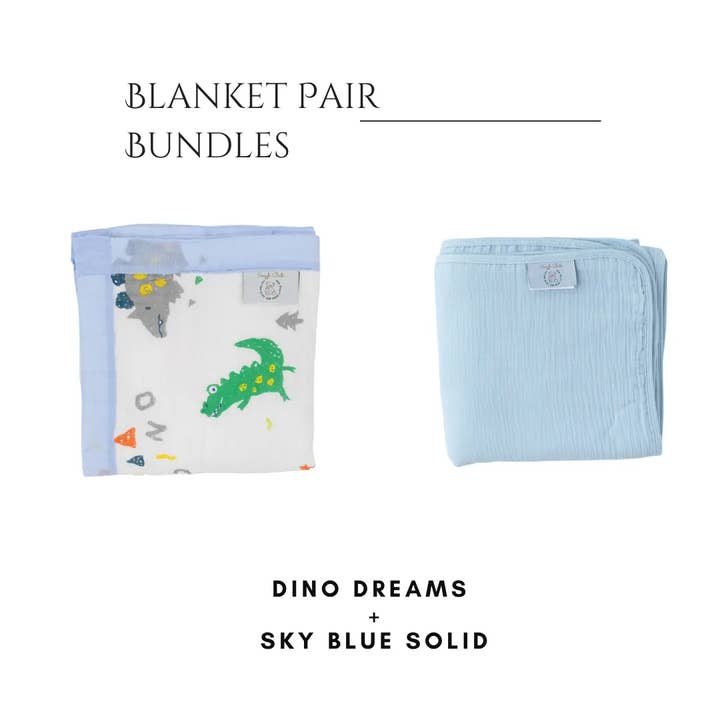 Sky Blue Solid + Dino Dreams Blanket Bundle for wholesale by Snuggle Buds