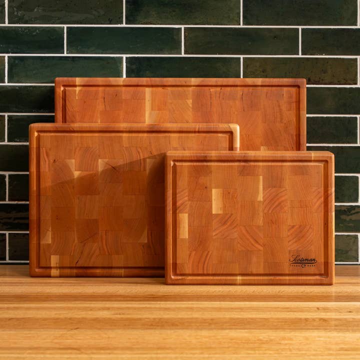 Cherry End Grain Rectangle Butcher Block with Juice Groove for wholesale by Laurel Mercantile