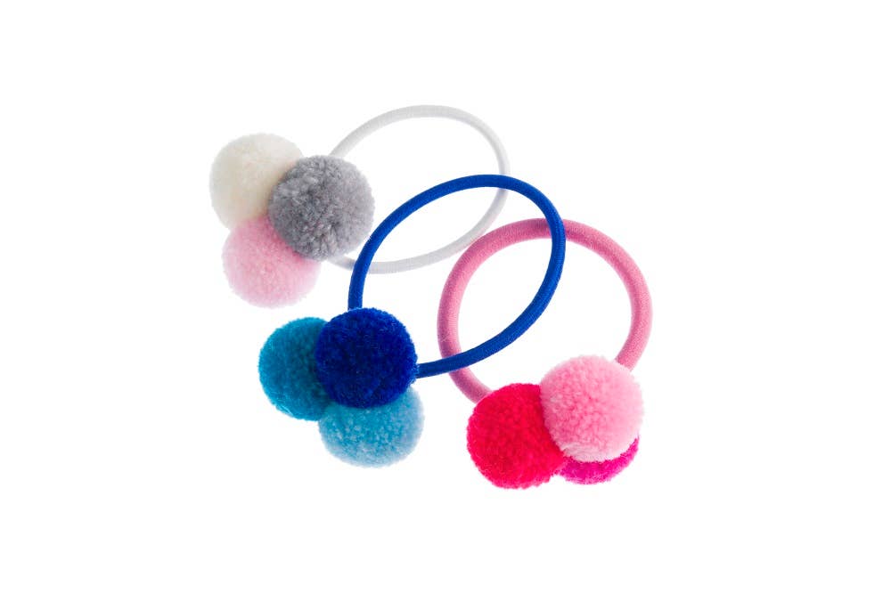 PomPom Galore – Engroshandel Hårbånd - Dame –  Pom Pom Hair Elastic Trio Blue3