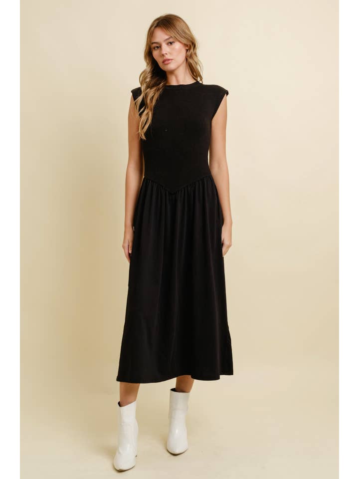 Cloud Ten - Wholesale Dress - Women's - CSW11891 - CAP SLEEVE CONTRAST PLEATED MIDI DRESS5
