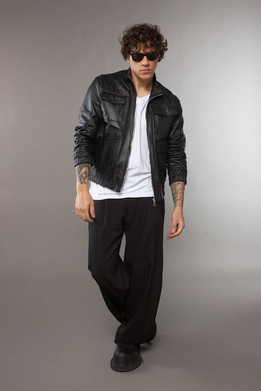 LAB22 – wholesale Leather jacket – Men′s – BLACK NAPPA LEATHER MULTI-POCKET BLAZER3