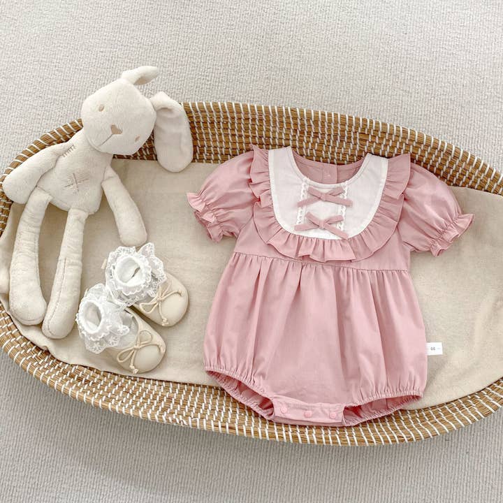 Summer Arrival Baby Girls Cute Short Sleeves Crew Neck Color Patchwork bodysuit for wholesale by MyKids-USA®