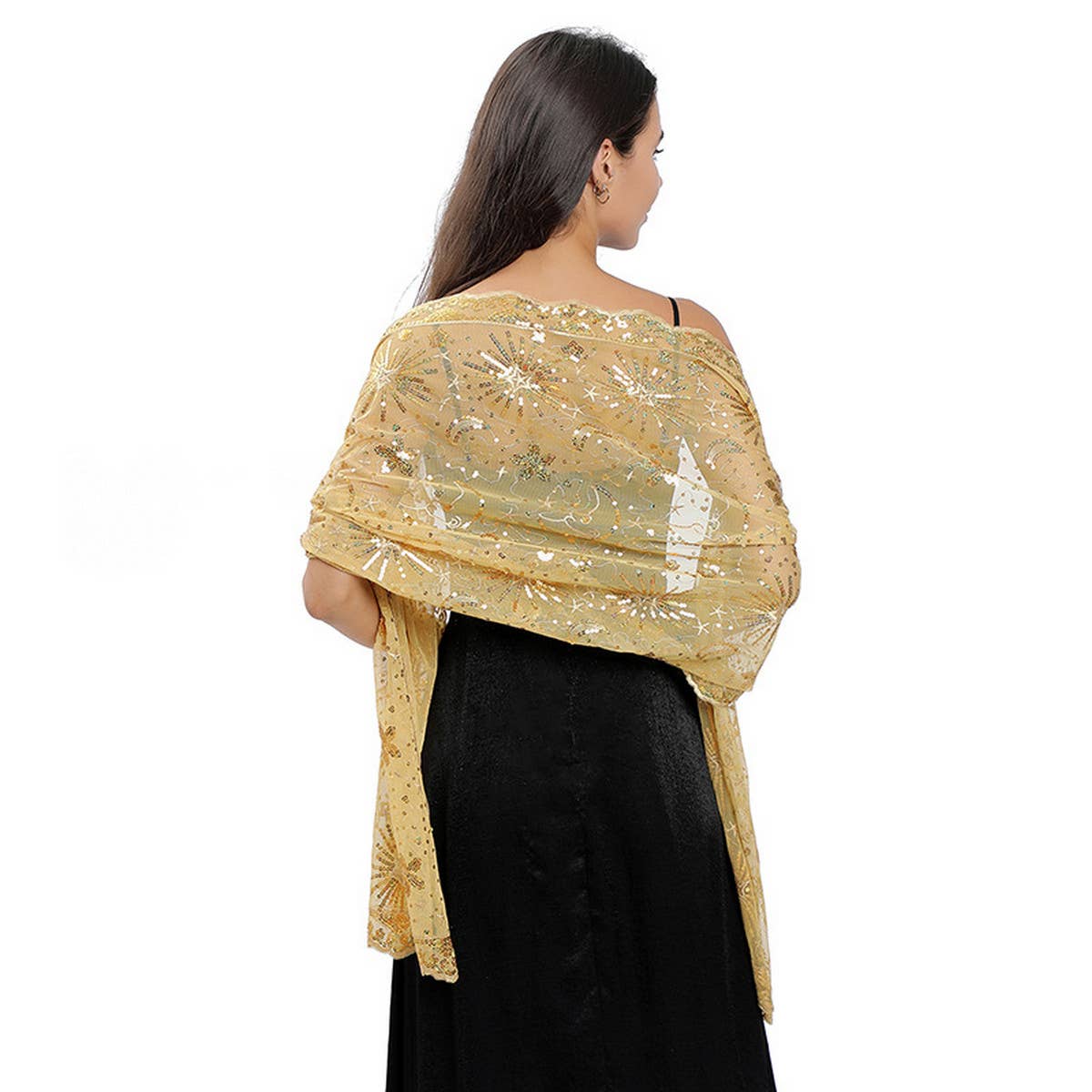 ACCITY - Wholesale Wrap - Women's - STARS AND MOON EMBROIDERED SHAWL_CWASC10794