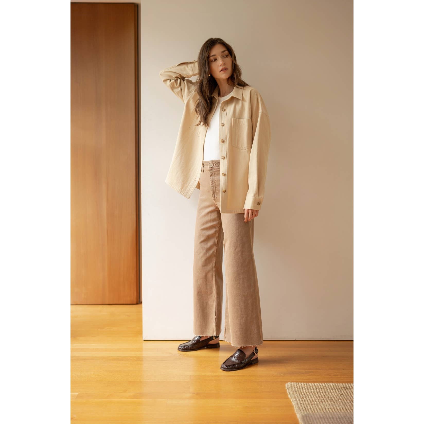 SAND COTTON TWILL SHIRT JACKET for wholesale on Faire3