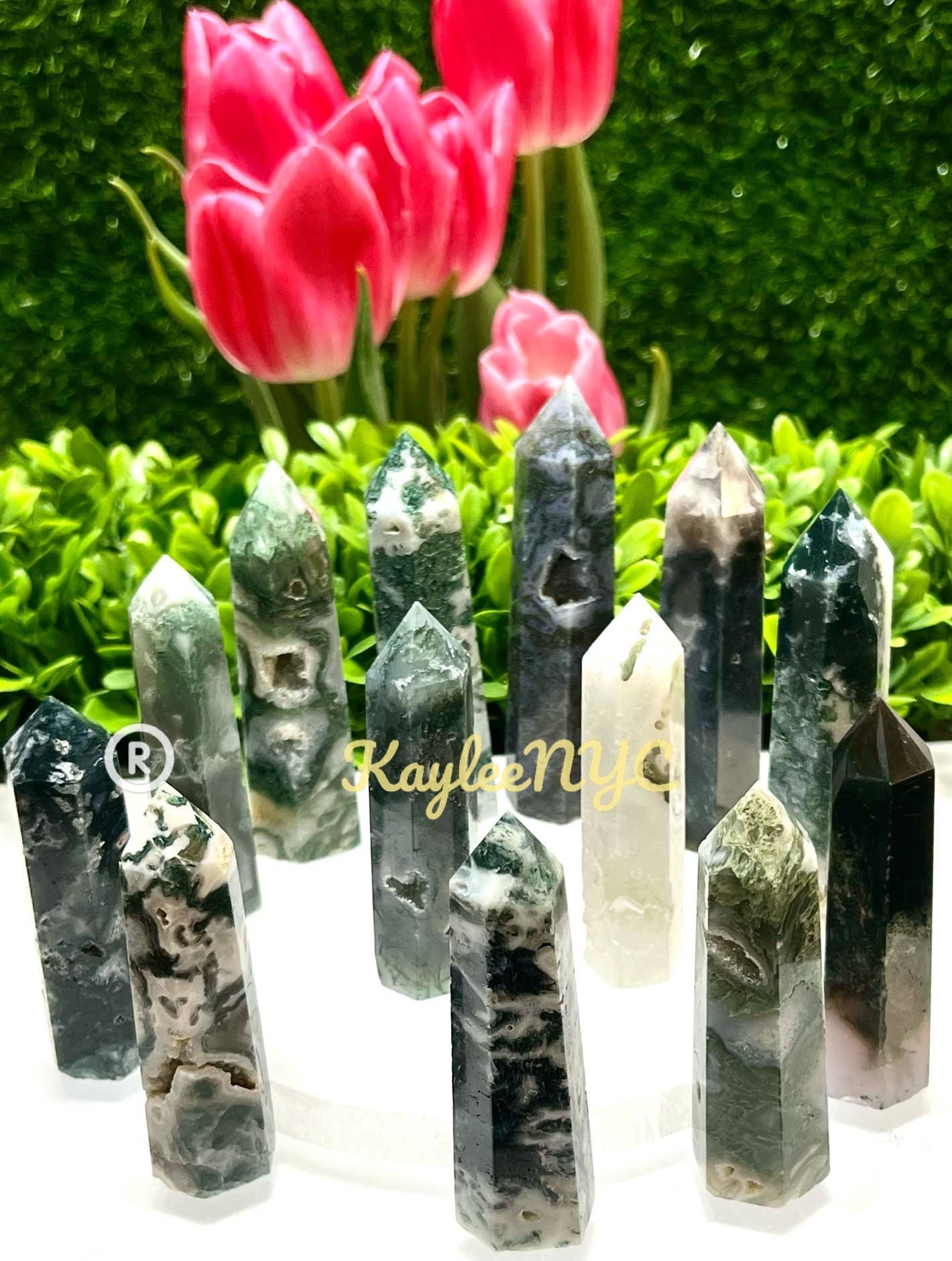 KayleeNYC - Wholesale Spiritual Stone/Crystal - 2 lbs Natural Moss Agate Obelisk Tower Point4