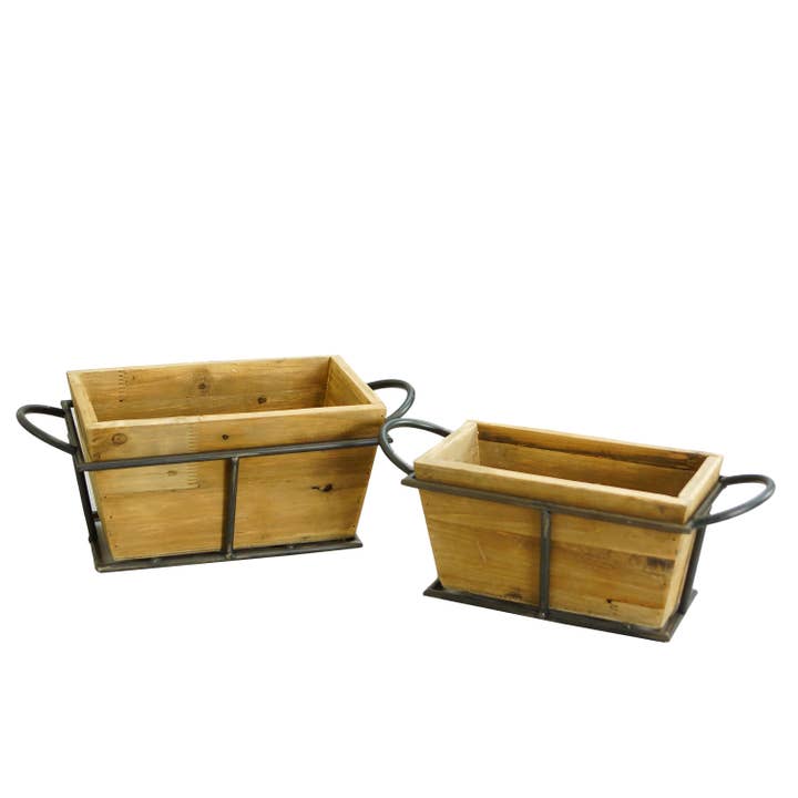 VIP Home & Garden - Wholesale Planter Box - Metal Framed Wood Planters Set of 2