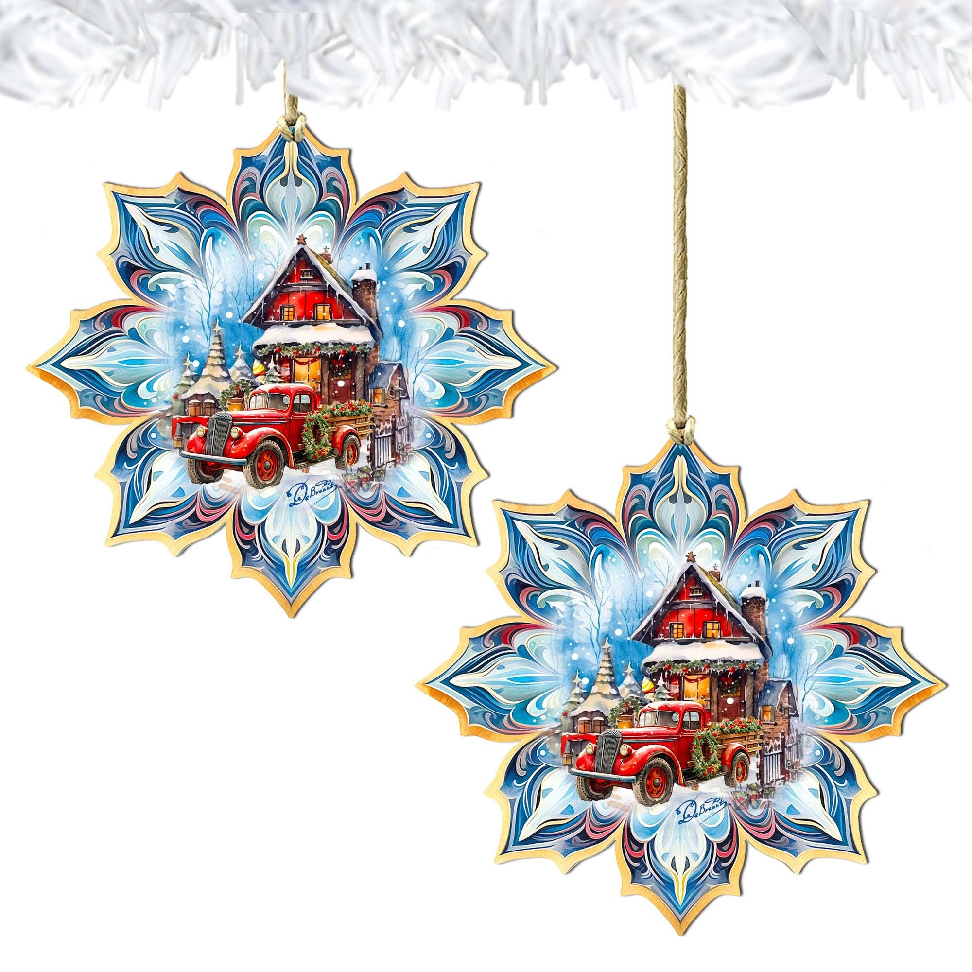 Designocracy - Wholesale Ornament Set - Christmas Cottage Ornaments - Wood - UV-Coated Set7