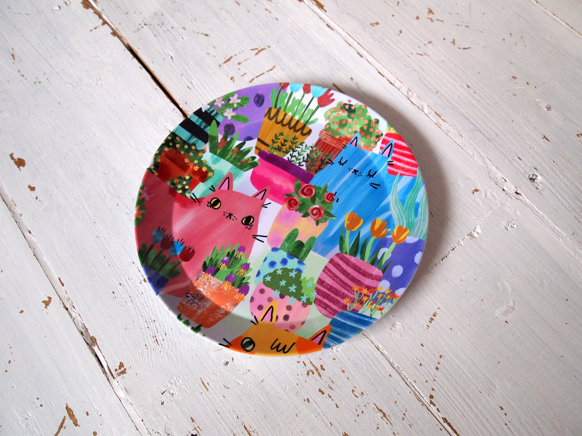 I LIKE CATS – wholesale Dinner plate – Cats in Flowers Plastic Plate, picnic plate, children's 5