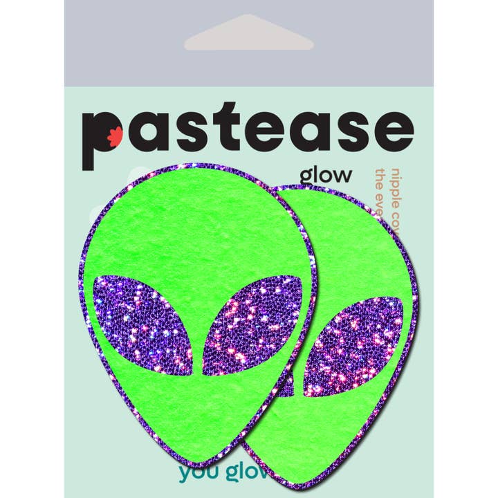Pastease® – wholesale Nipple pasties – Women’s – Neon Green and Purple Glow in the Dark Alien Nipple Pasties