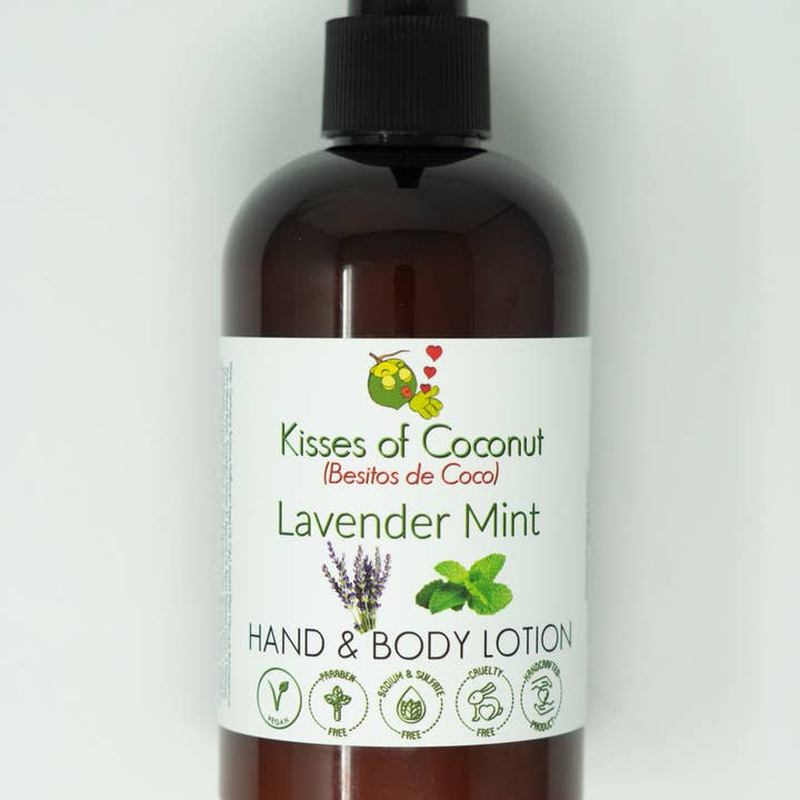 Hand- en bodylotion met lavendelmunt voor wholesale door Kisses of Coconut