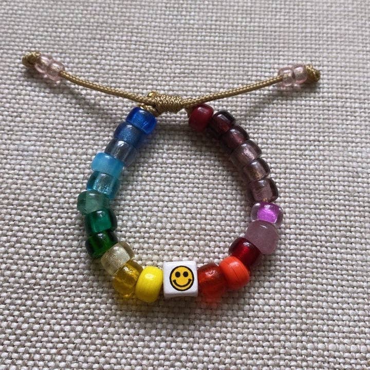 Kids Rainbow Smiley Face • Glass Pony Beaded Bracelet for wholesale by LB Beadz