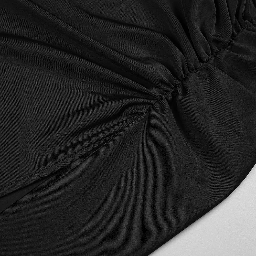 Noir Sanyao Fashion - Robe longue élégante fendue à épaule asymétrique en vente sur Faire24