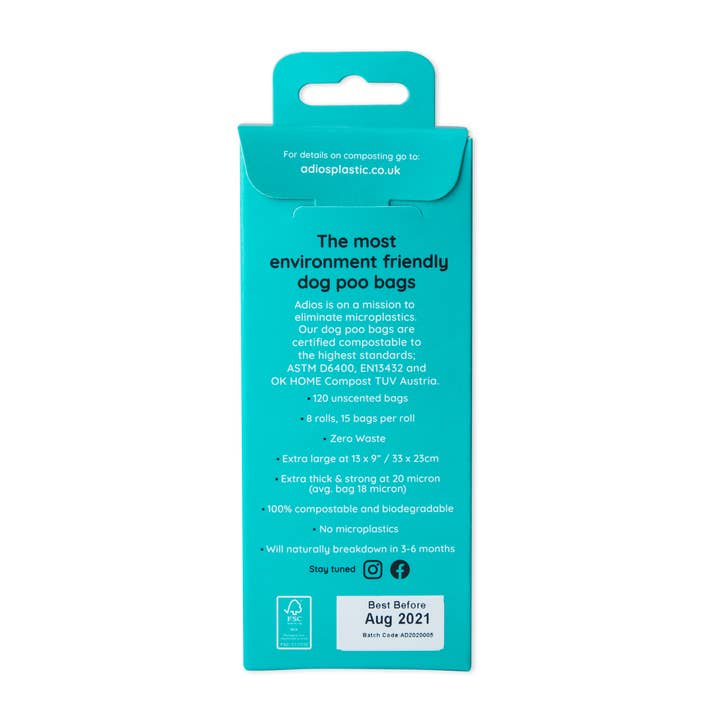 Adios Plastic - Wholesale Pet Poop Bag - Compostable Dog Poo Bags - 8 Rolls in Pink (120 Bags)