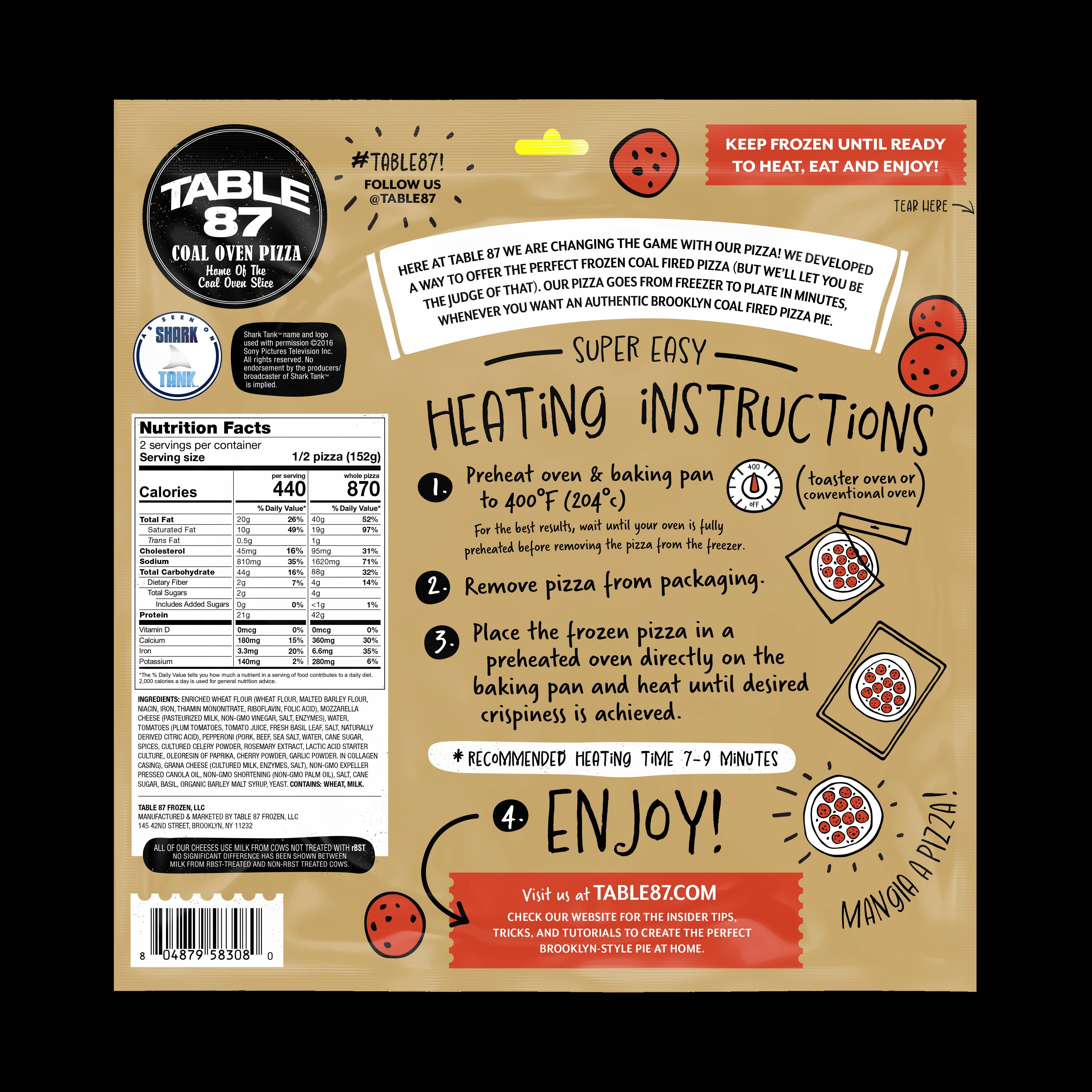 Table 87 - Vente Plats préparés à longue durée de conservation - Pizza au pepperoni au four à charbon de 10 po1