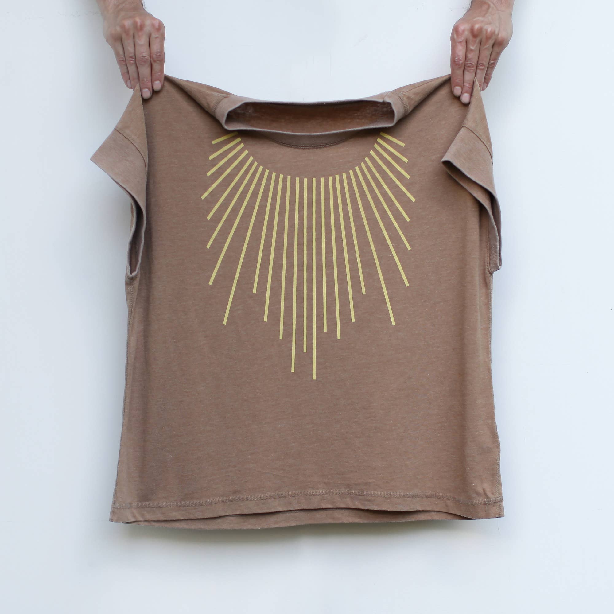 Blackbird Supply Co. – wholesale Screen printed t-shirt – Women′s – Sun Salutation Sun Rays Loose Fit Boxy Tee Yoga Shirt Brown