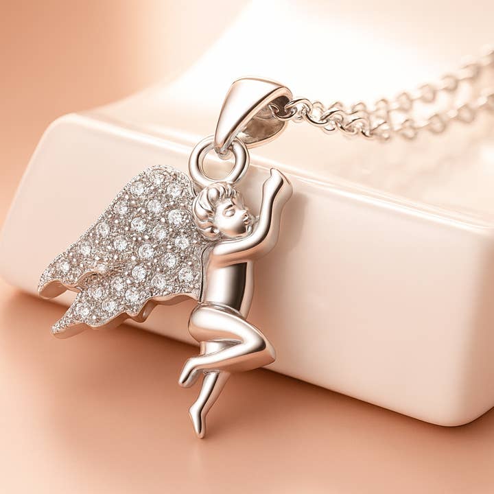 18k witgoud vergulde CZ Diamond Angel hanger ketting voor wholesale door Sephla