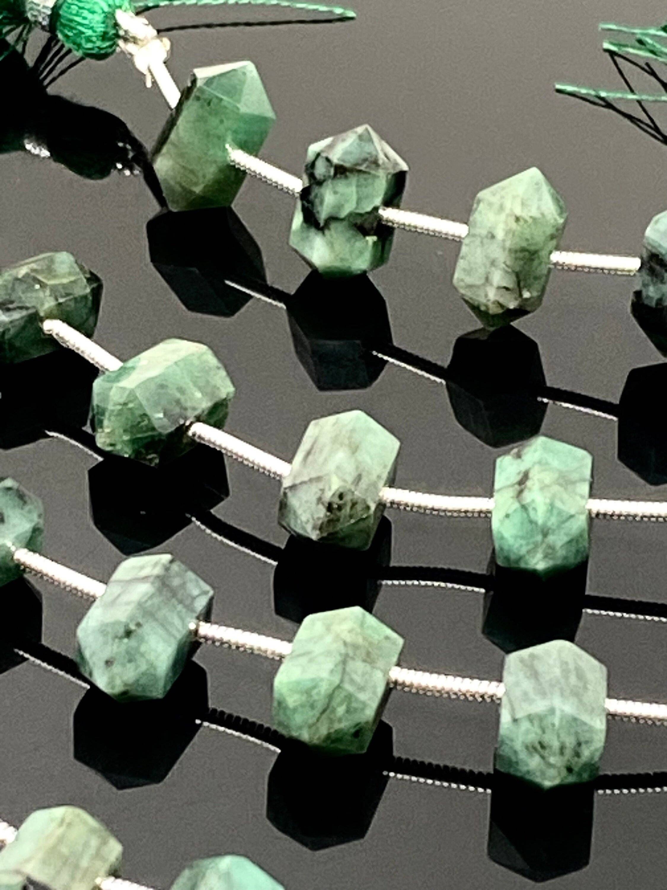 Akstar Gems - Wholesale Beads - 5 Pcs Emerald Double Terminated  Beads, Hand Carved Emerald Gemstone Fancy Wand Shape Beads for Wire Wrapping, 6x12mm2