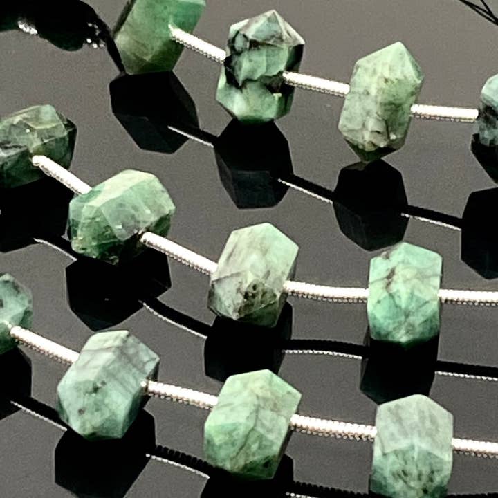 Akstar Gems - Wholesale Beads - 5 Pcs Emerald Double Terminated Beads, Hand Carved Emerald Gemstone Fancy Wand Shape Beads for Wire Wrapping, 6x12mm2
