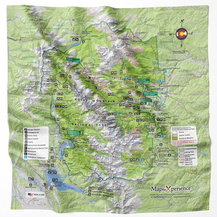Rocky Mountain National Park Microfiber Map Bandana for wholesale by Map the Xperience