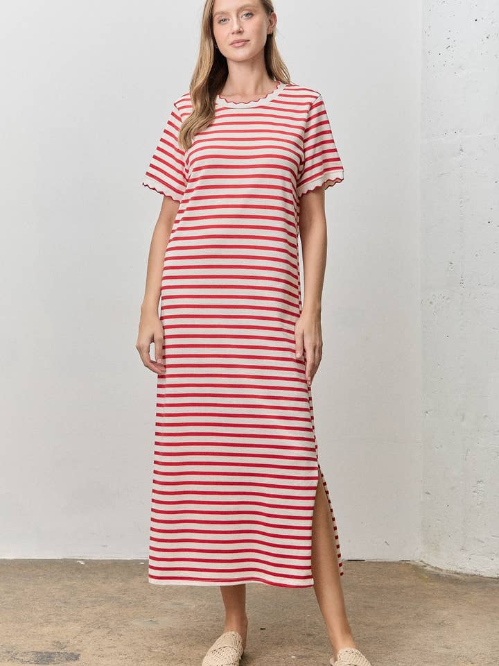 GESTREIFTES T-SHIRT-MIDI-KLEID für den Großhandel von Polagram by Wellmade USA