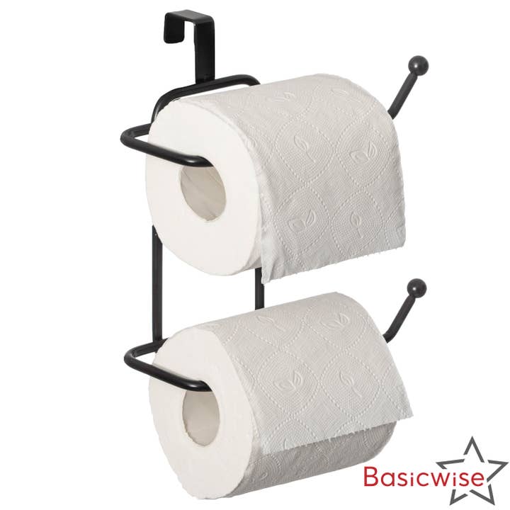 Basicwise Over-the-Side Tank Double Toilet Paper Holder for wholesale by Quickway Imports