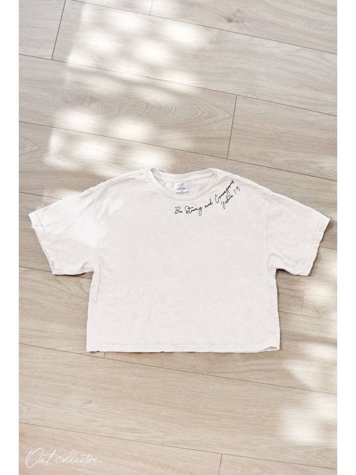 OAT COLLECTIVE - Wholesale Screen Printed T-Shirt - Women's - BE STRONG Cropped Mineral Graphic Top