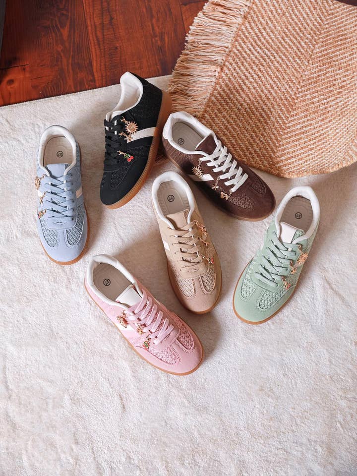 Women's Charm detail Lace-Up Casual Sneakers with Gum Sole for wholesale by No Doubt Shoes