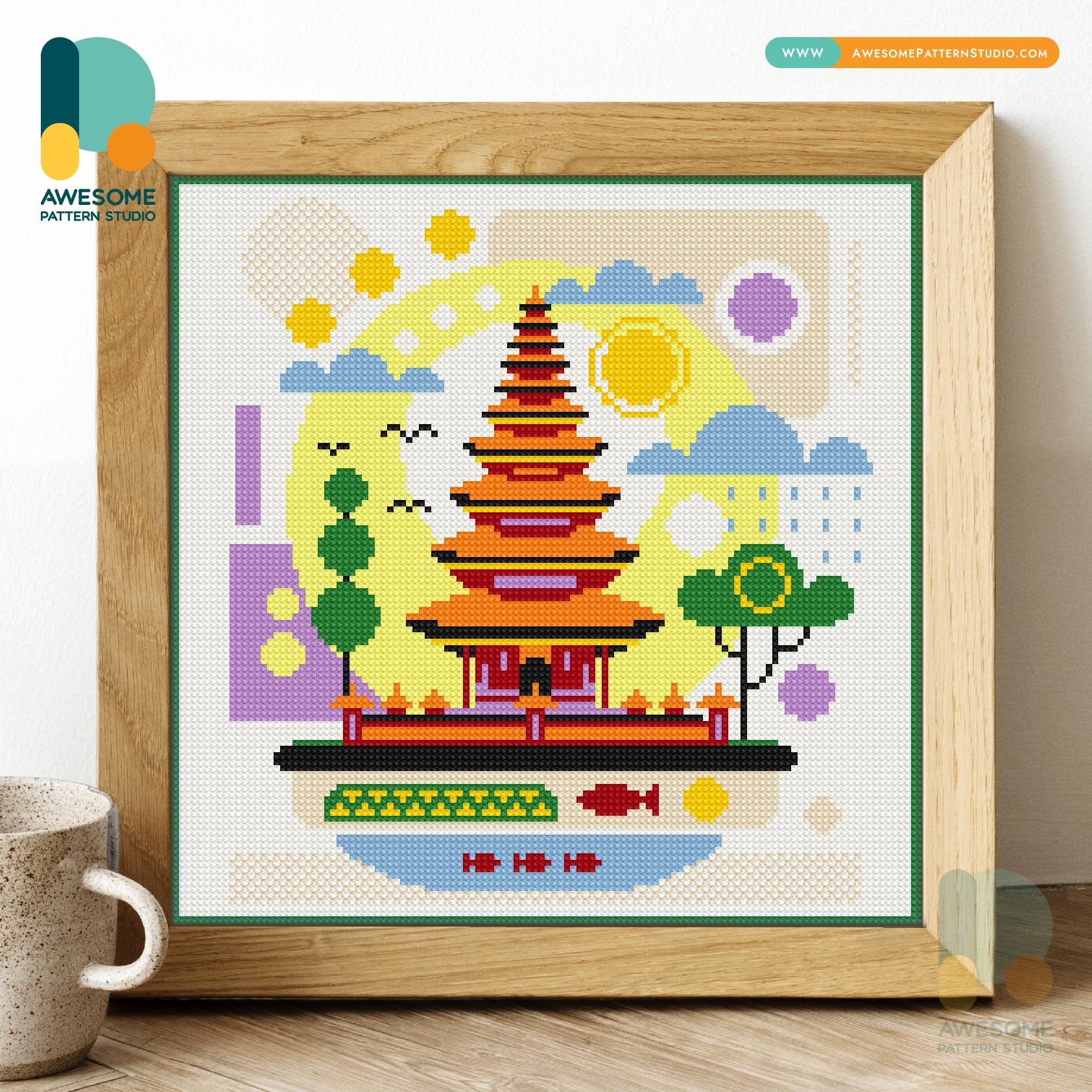 Awesome Pattern Studio – wholesale DIY craft kit – DS2367-120x120 Pura Ulun Danu, Diamond Painting Kit0