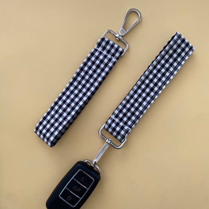 Keychain wrist key fob plaid black white for wholesale by Pure Roze Apparel