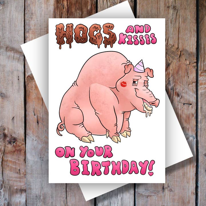 Maiali e baci per il tuo compleanno! Carta di compleanno per la vendita all'ingrosso da parte di Black Country Cards