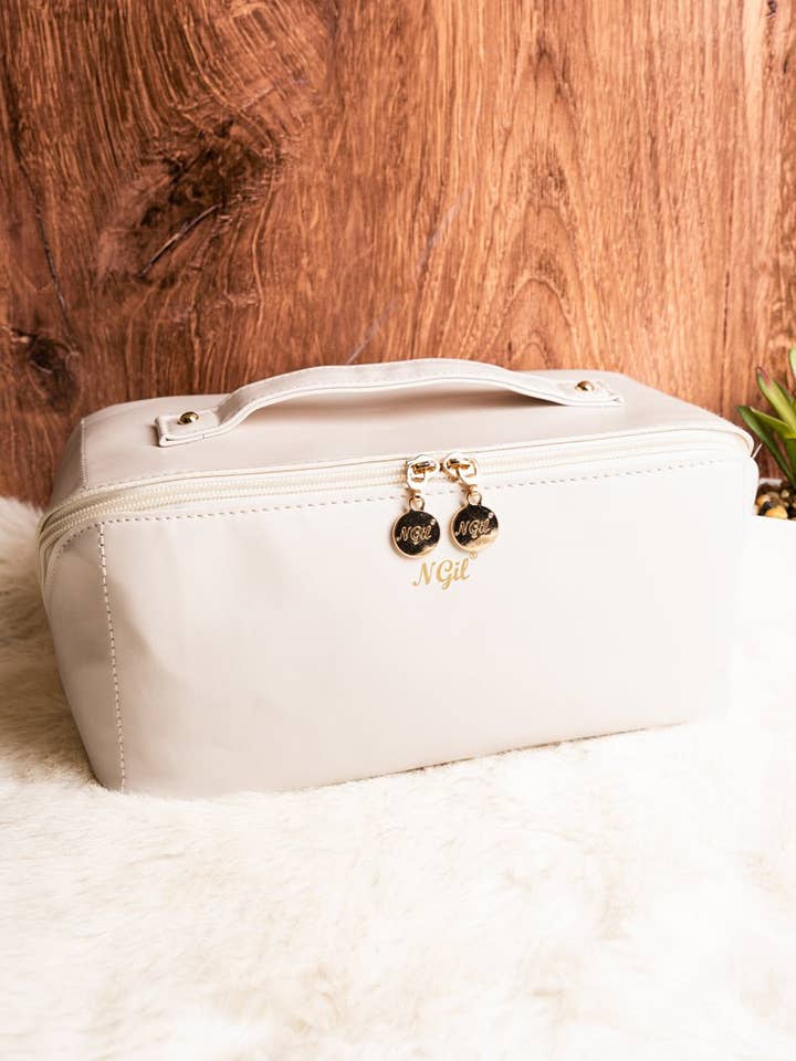 NGIL Morning Ready White Large Expandable Cosmetic Bag for wholesale by Wholesale Accessory Market