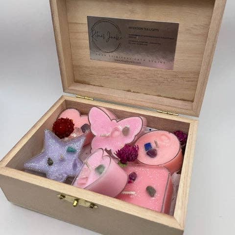 Set of Six Tea Lights with Small Wooden Box for wholesale by Ritual Junkie