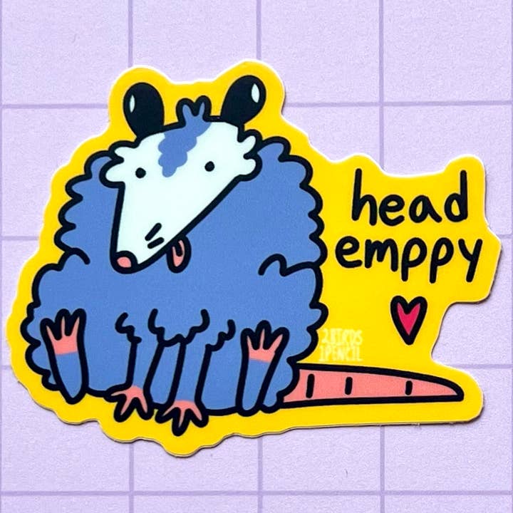 Autocollant en vinyle Head Empty Possum pour la vente par 2Birds1Pencil Illustrations