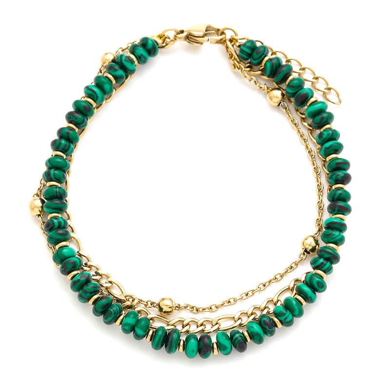 Bijoux 7bis - Wholesale Beaded Bracelet - 3-Row Adjustable Steel Bracelet - Natural Stone Chain2