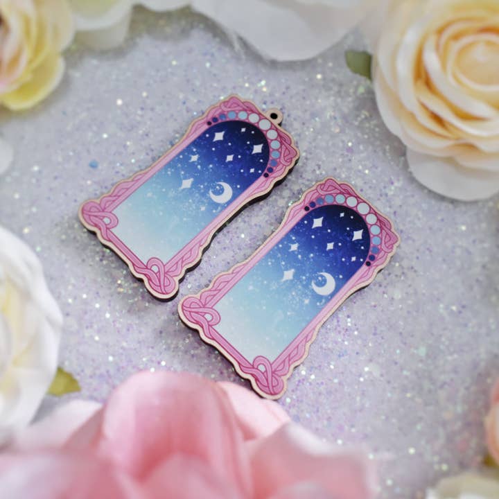 Felfira Moon Designs - Wholesale Lapel Pin/Button - Pink & Teal Galaxy Portal - Wooden Pin/Magnet/Keychain