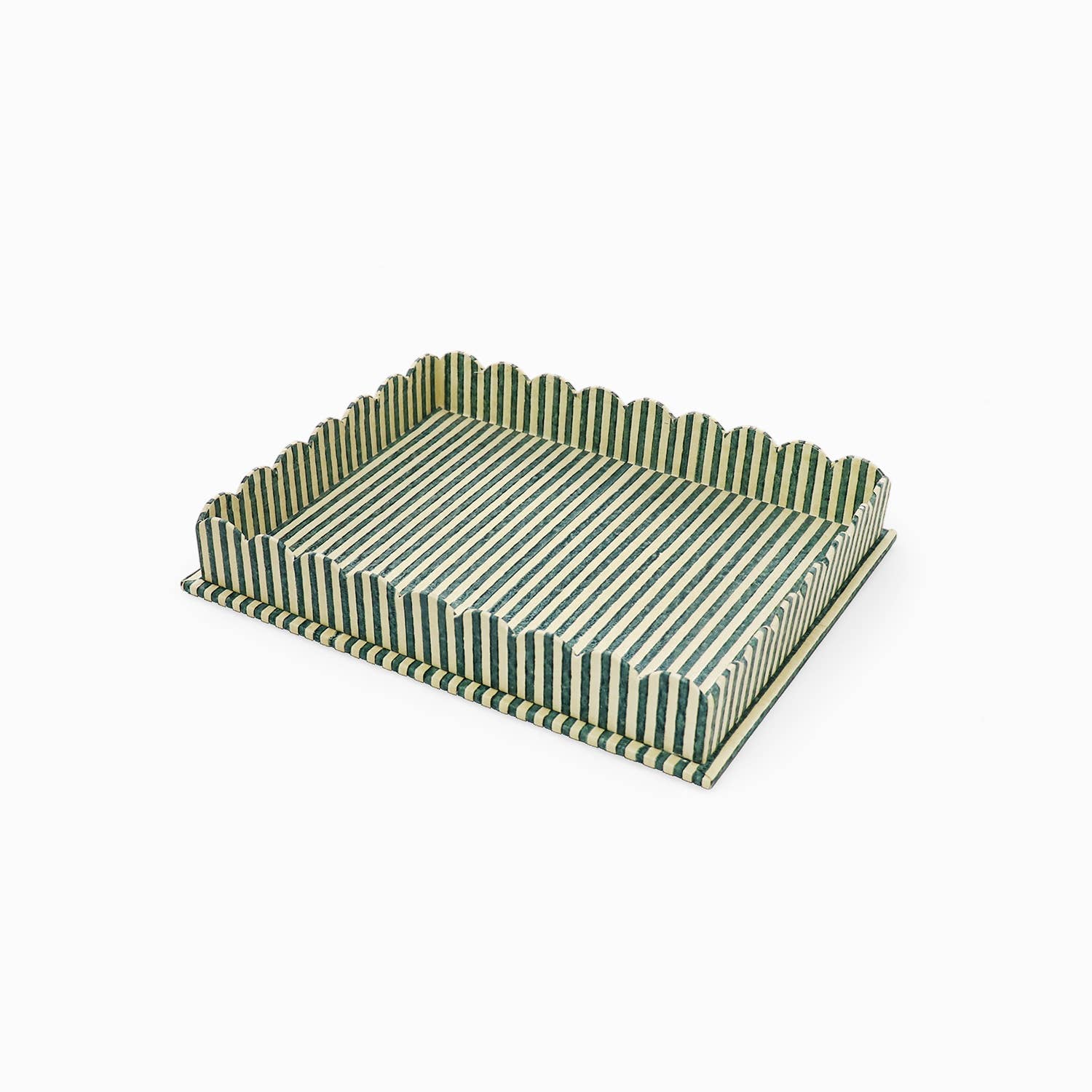 Craft Boat - Wholesale Decorative Tray - BLOCK PRINTED RECTANGULAR SCALLOPED TRAY - BLUE/BROWN 2