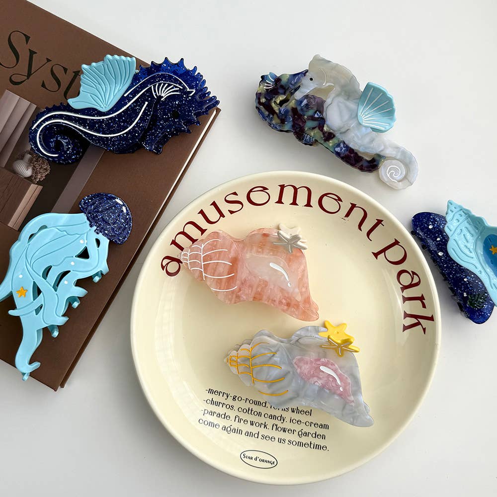 SoapElenGlen - Wholesale Hair Clip - Women's - Seahorse & Conch Hair Clip, Ocean Inspired Acetate Hair Claw9