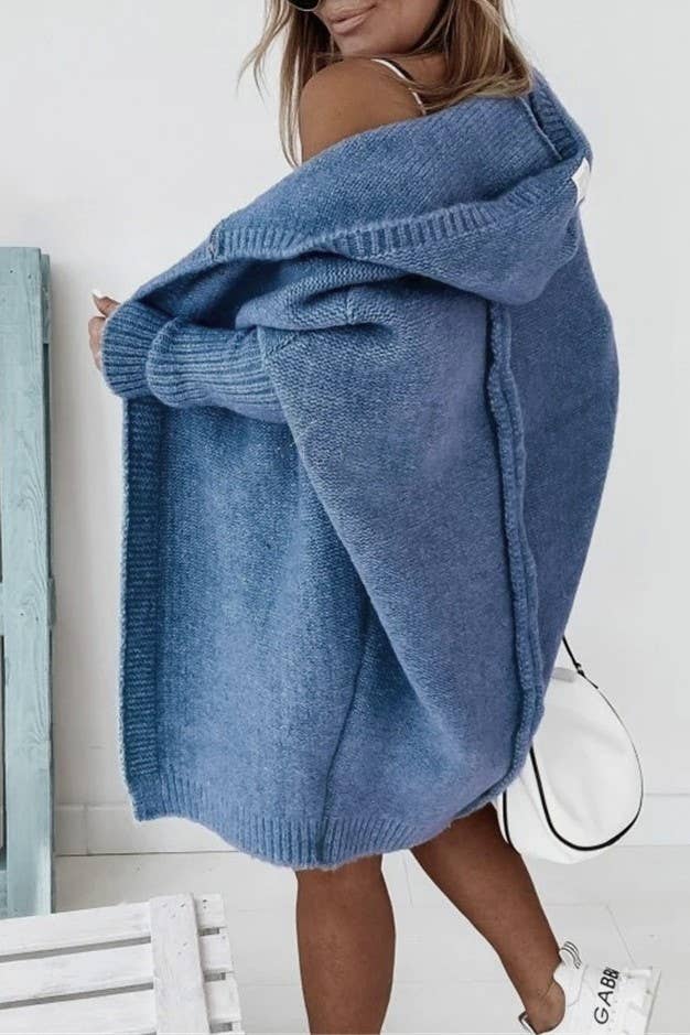 Rosa Clothing - Wholesale Cardigan - Women's - Plain exposed seam Hooded knit long cardigan coat12