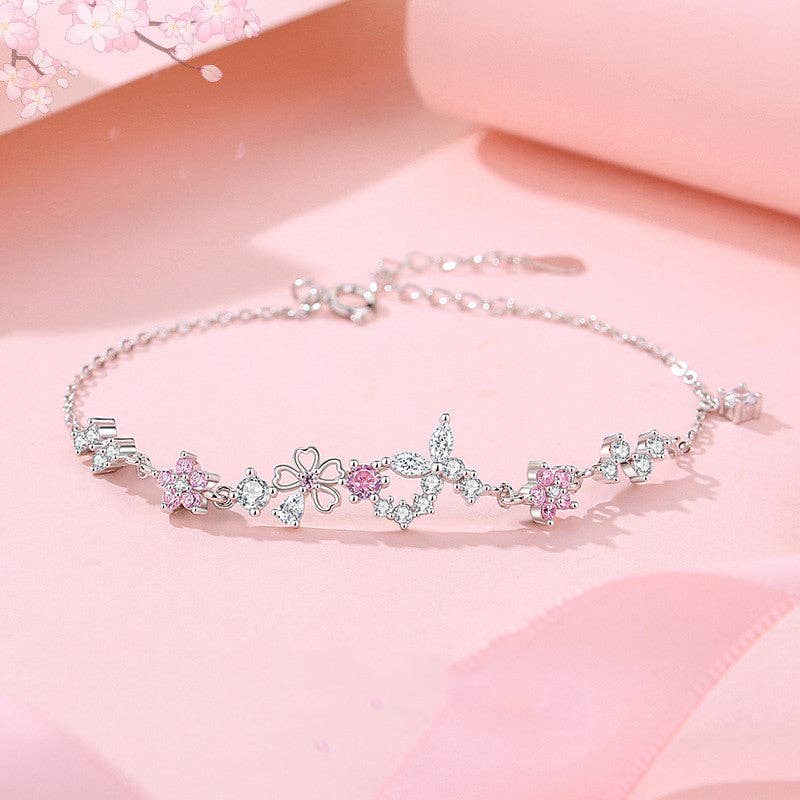 Perimade & Co. LLC - Wholesale Charm/Dangle Bracelet - Cherry Blossom Butterfly Bracelet in 925 Sterling Silver0